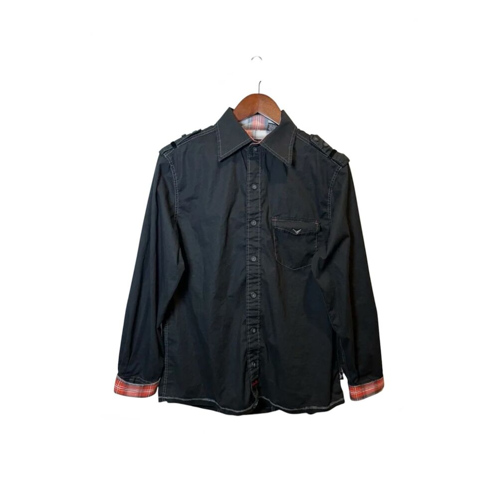 Fender Black Button Up Reversible Cuff Men's Shirt Medium Rock and Roll Religion